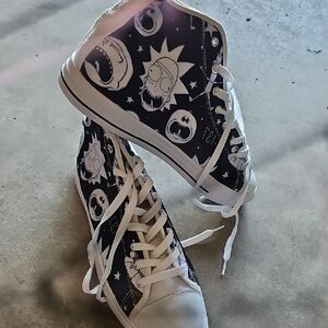 Black and White High-Top Sneakers with Cartoon Print